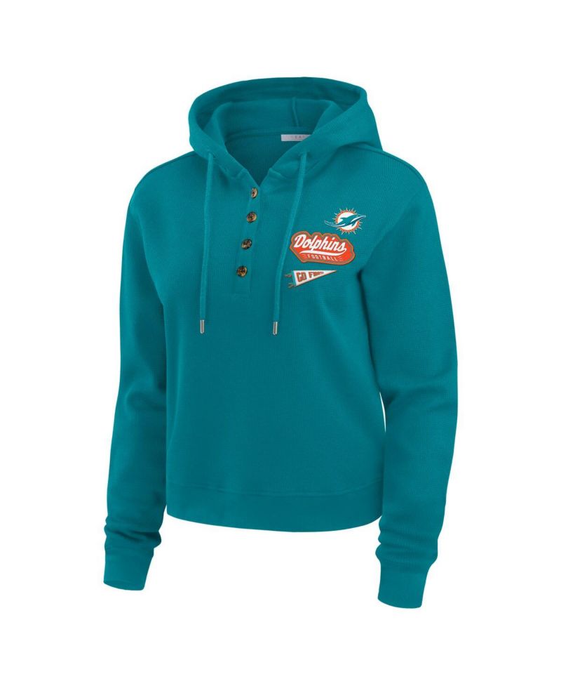 Women's Aqua Miami Dolphins Waffle-Knit Pullover Hoodie