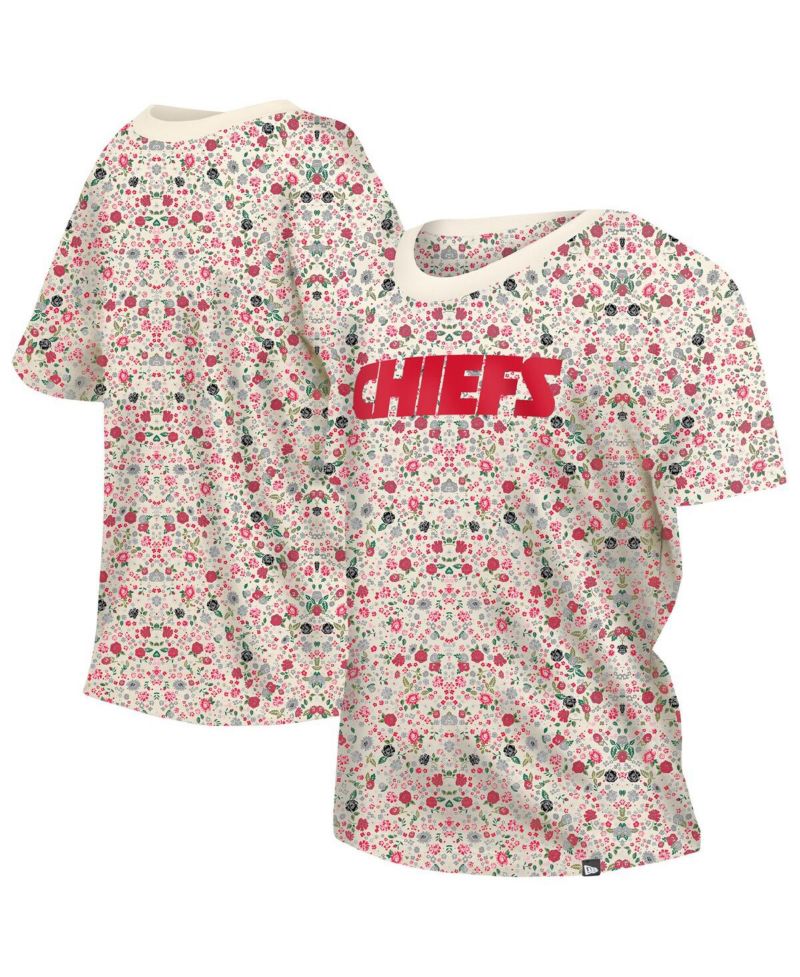 Women's Cream Kansas City Chiefs Glam Game Floral T-Shirt