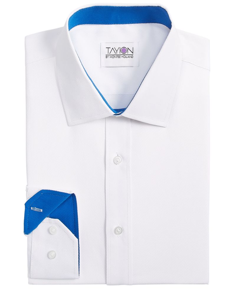 Men's Slim-Fit Blue Trim Solid Dress Shirt