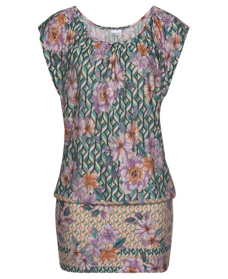 Women's Viscose Printed Round Neckline Scoop-Neck Short Dress