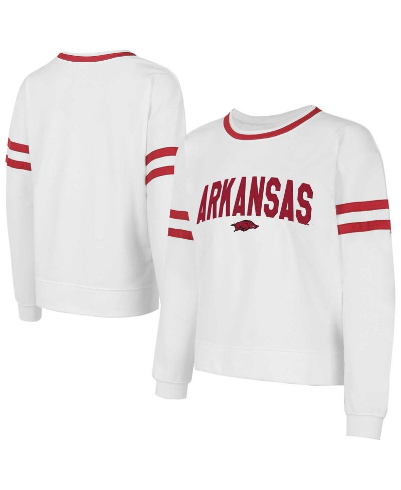 Concept Sport Women's White Arkansas Razorbacks Borough French Terry Arch Over Long Sleeve Top