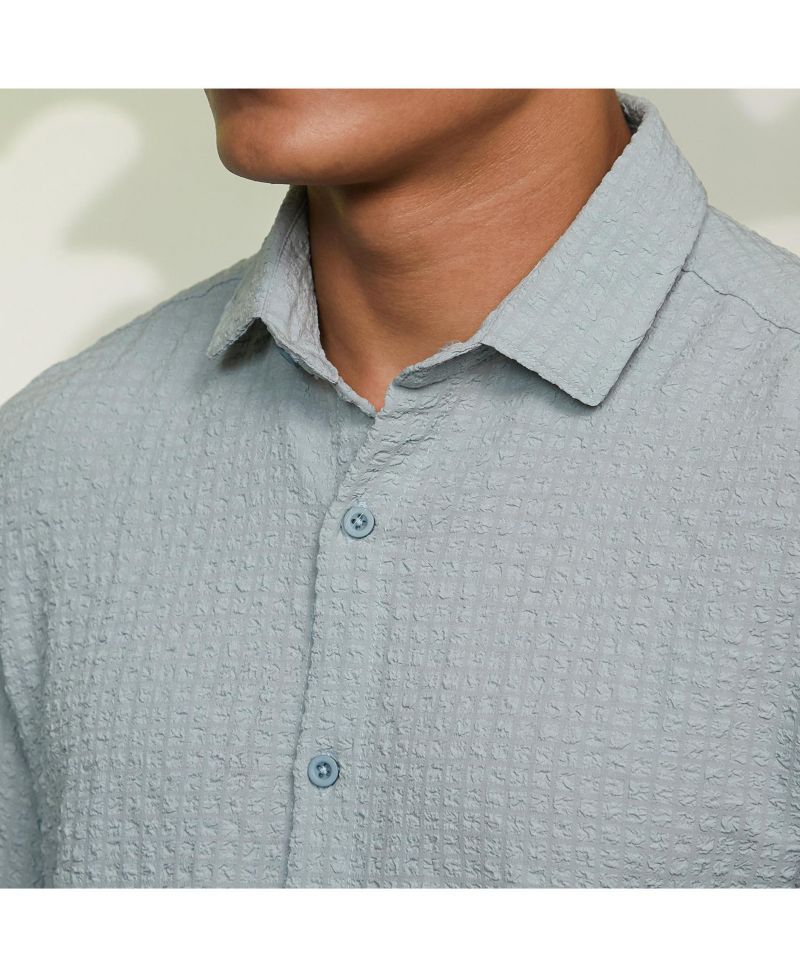 Men's Icy Blue Cubic-Seersucker Shirt