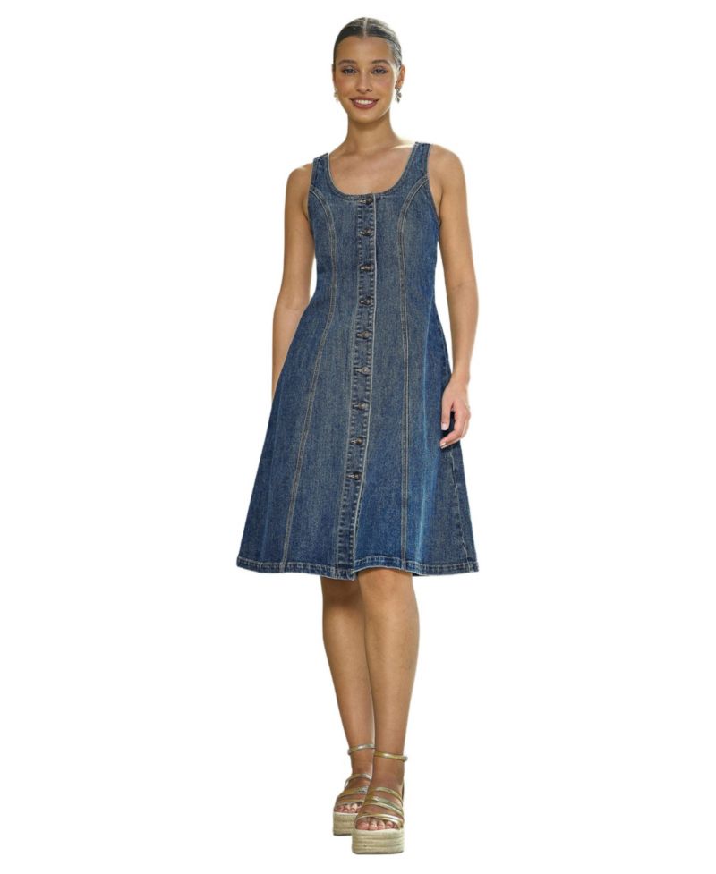 Women's Stretch Denim Panel Fitted Dress