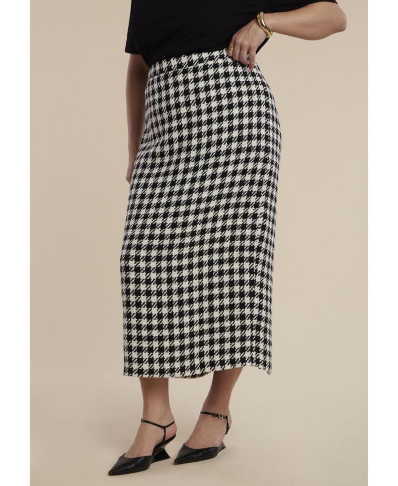Women's Plus Size Houndstooth Column Maxi Skirt