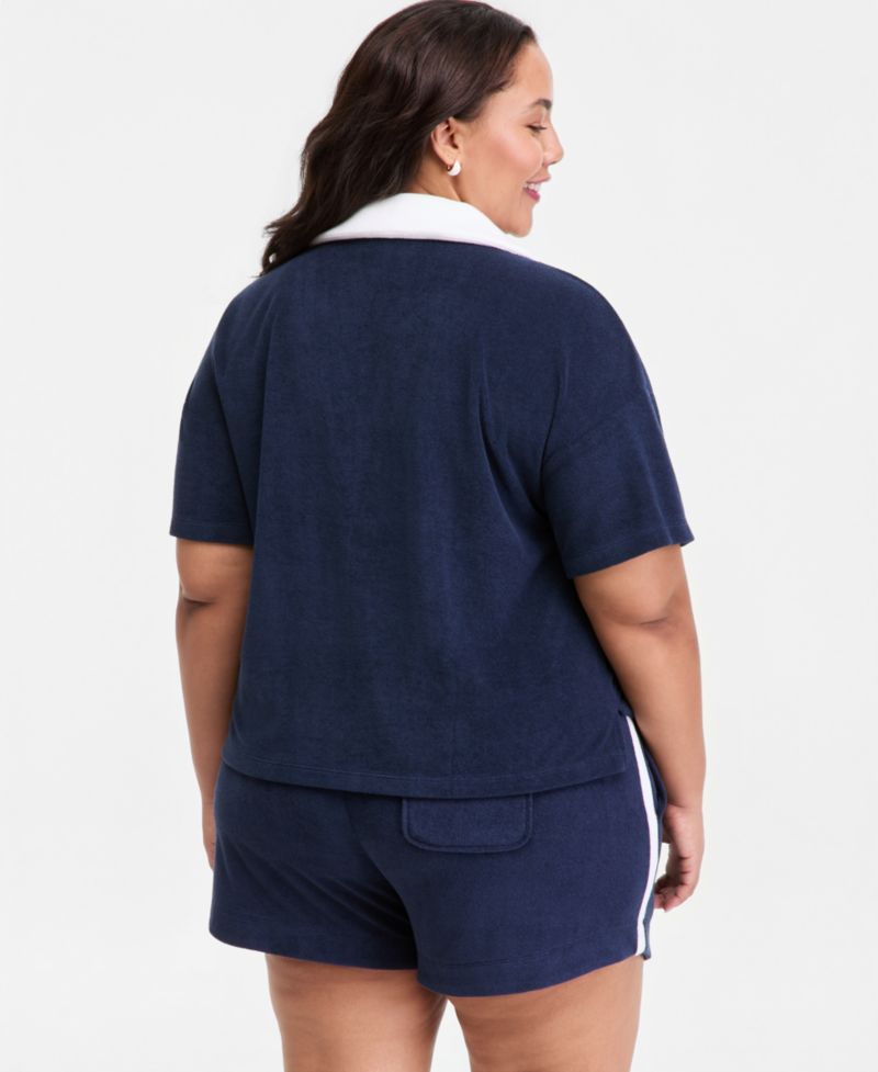 Trendy Plus Size Terry Collared Top