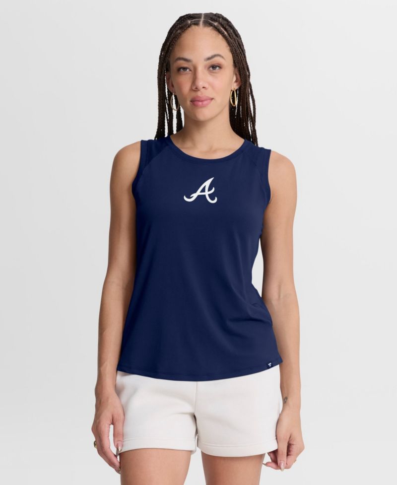 Women's Navy Atlanta Braves Draped Mesh Back Performance Tank Top