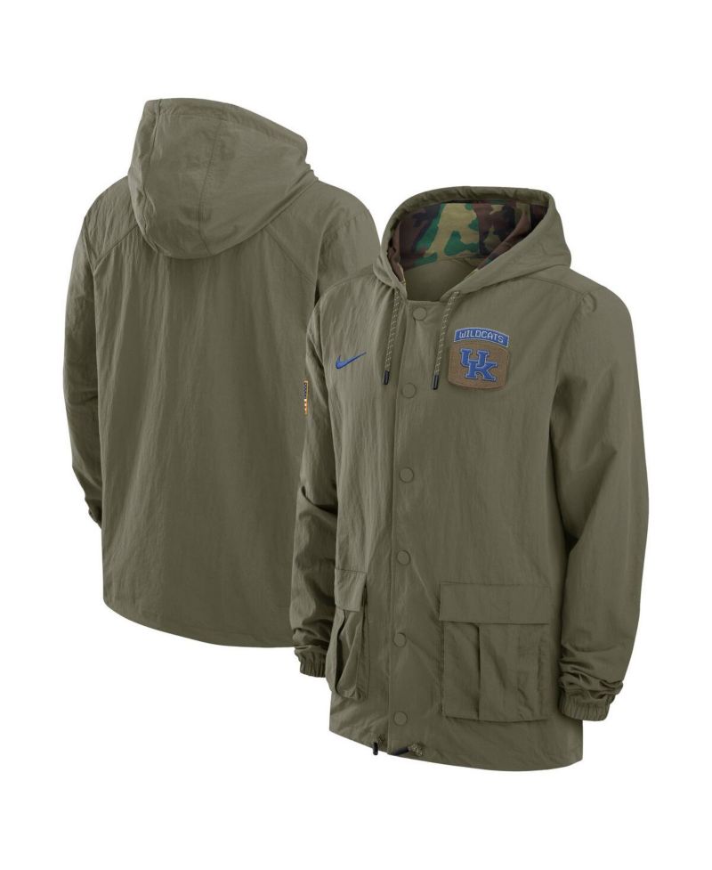 Men's Olive Kentucky Wildcats 2024 Military Appreciation Full-Snap Hoodie Military Jacket