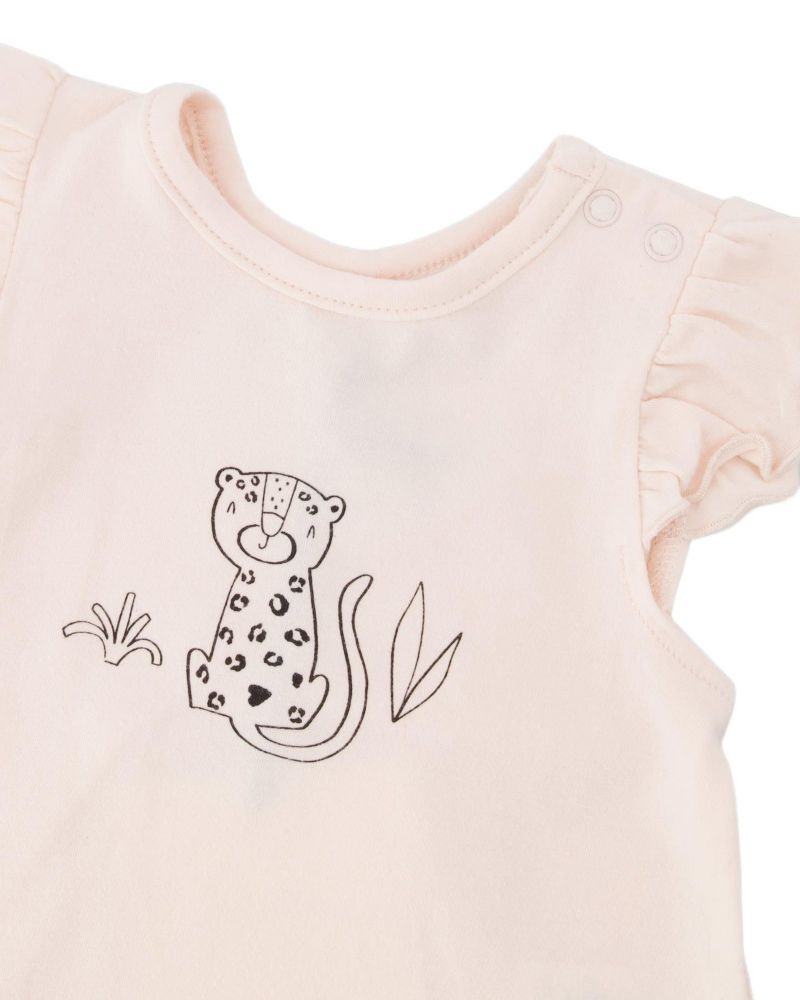 Baby Girls cotton jersey top and shorts set in peach animal print