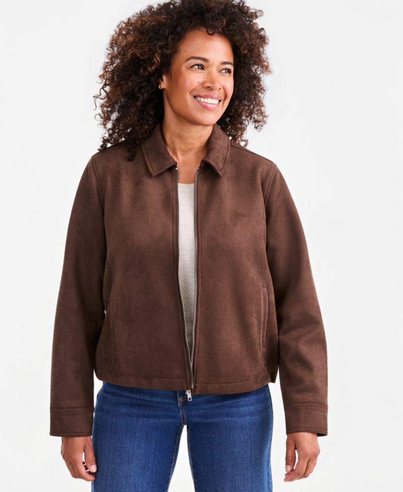 Petite Faux-Suede Bomber Jacket