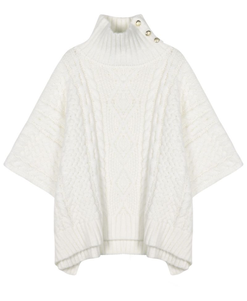 Cable-Knit Button Accent Poncho