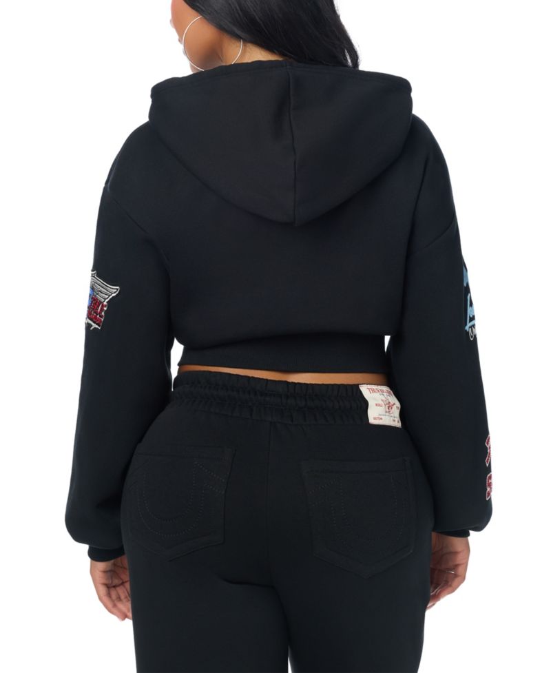 Women's Graphic Print Cropped Zip-Up Hoodie