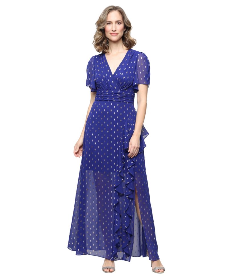 Petite Short-Sleeve V-Neck Long Dress