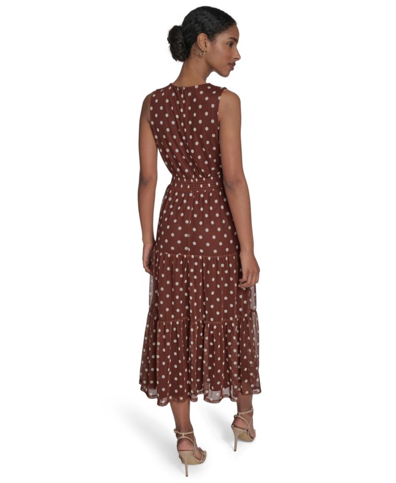 Petite Sleeveless Jewel Neck Tiered Midi Dress