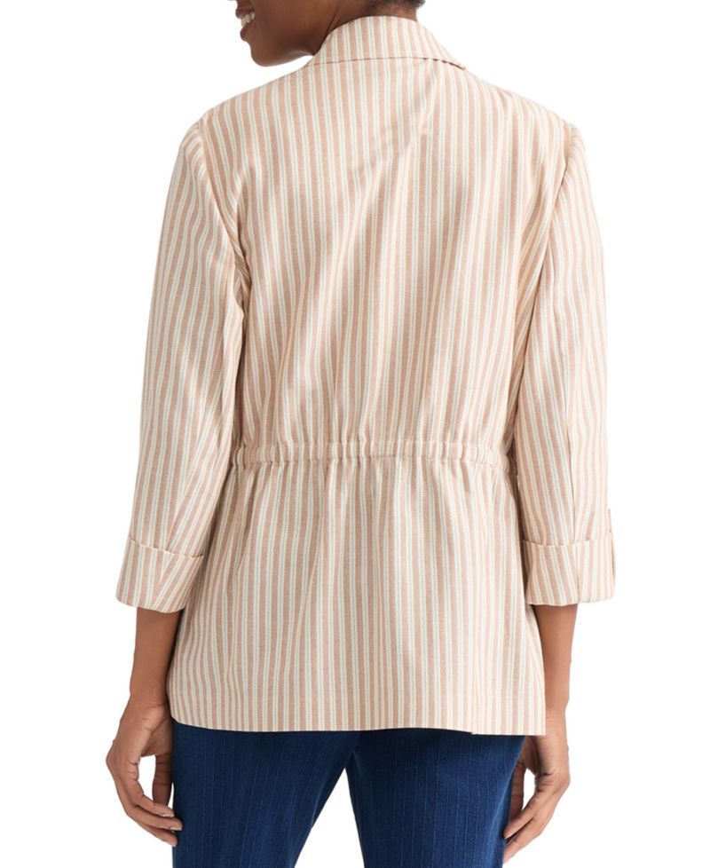 Women's Herringbone-Stripe Cotton Patch-Pocket Anorak Jacket