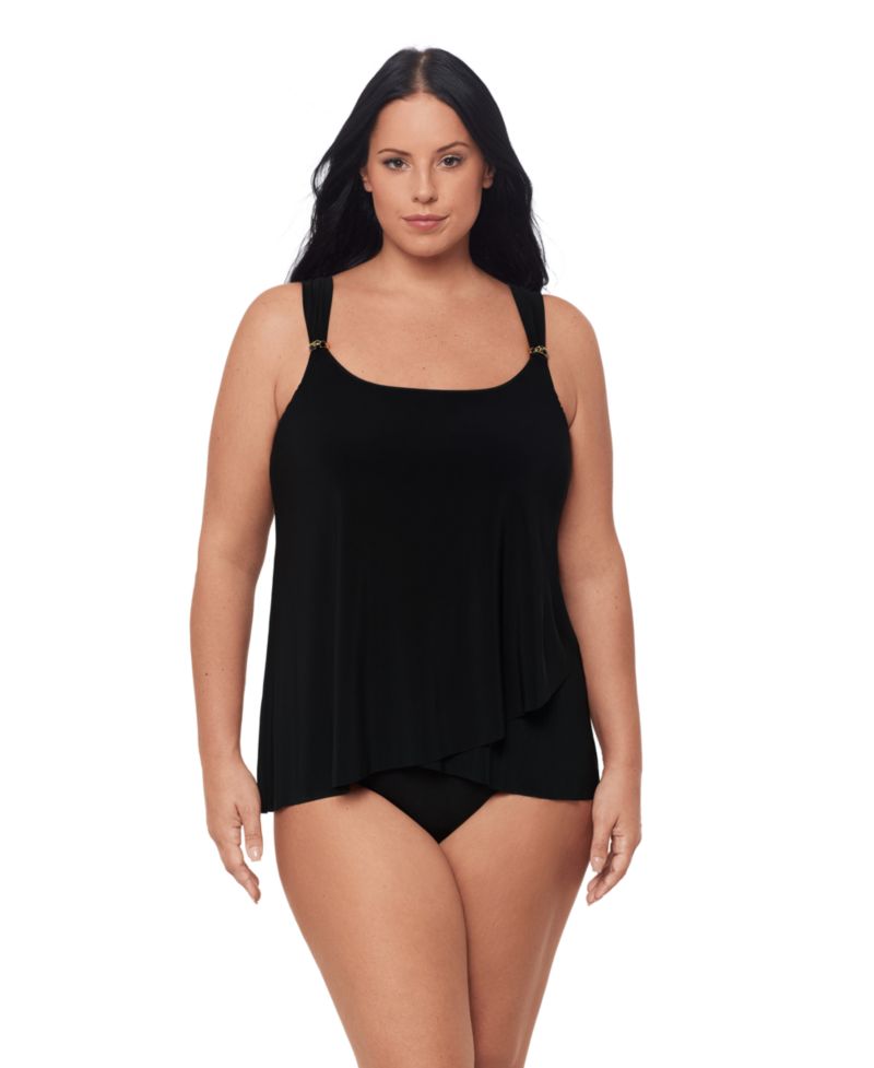 Plus Size Razzle Dazzle Asymmetrical-Drape Tankini Top