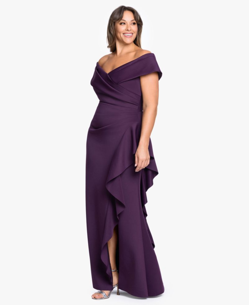 Petite Sweetheart Neck Side Ruffle Off-The-Shoulder Long Dress