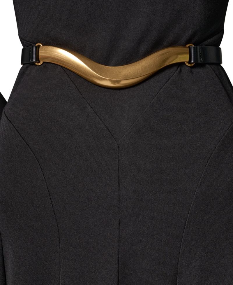Women's Long Sleeve Mock Neck Pleated Maxi Dress with Belt