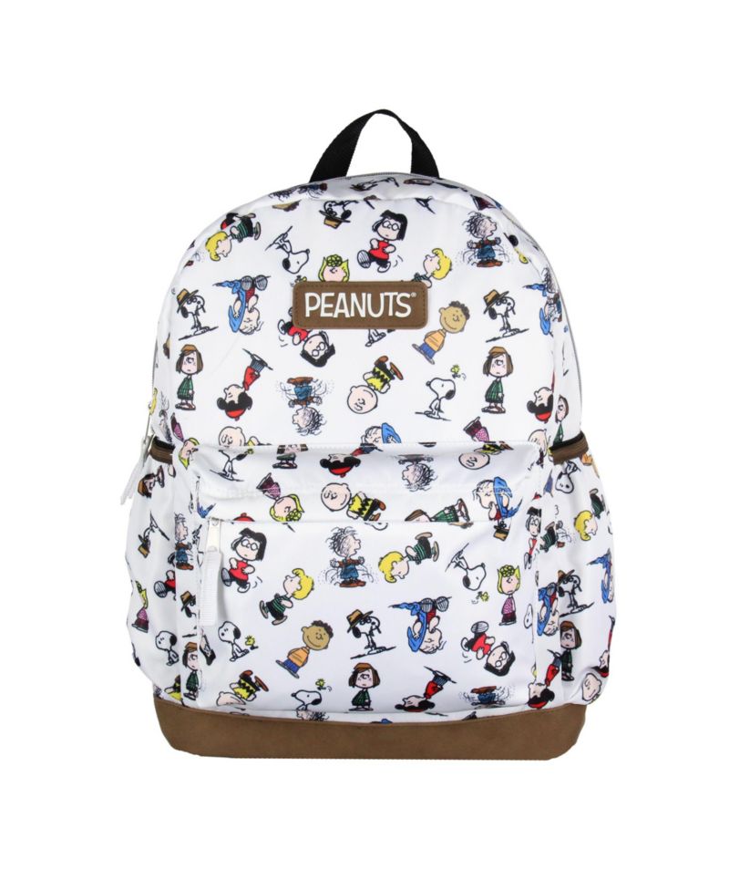 Snoopy Charlie Brown Sally Linus Cute School Travel Backpack With Faux Leather Bottom 16"