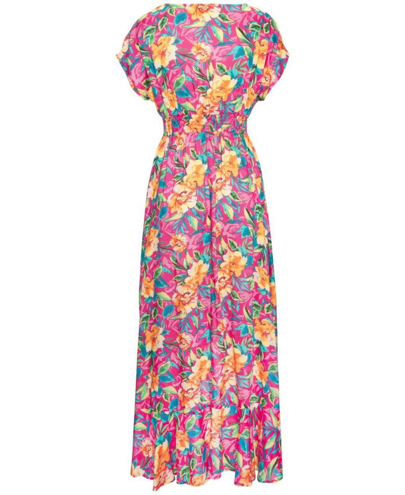 Women's Floral Print Flounce Hem Ruffle-Trim Swim Cover-Up