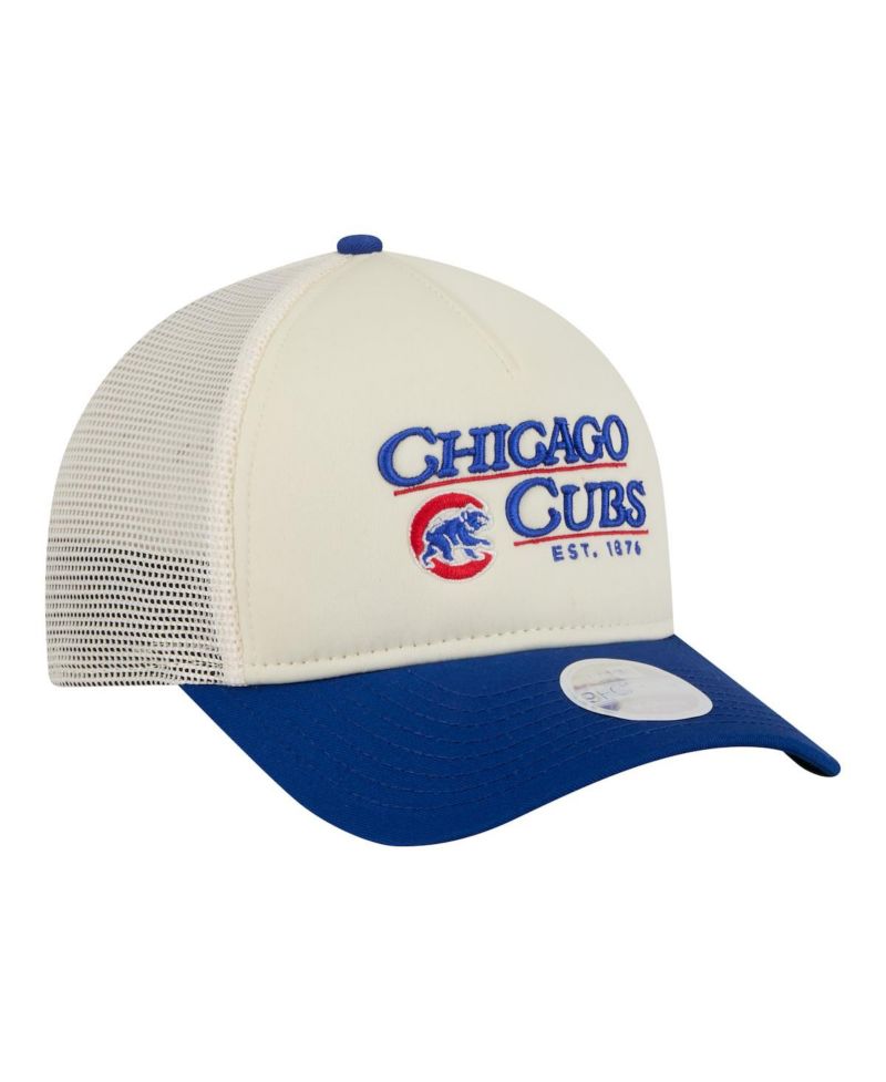 Women's Light Beige/Royal Chicago Cubs Retro 9FORTY M-Crown A-Frame Trucker Adjustable Hat