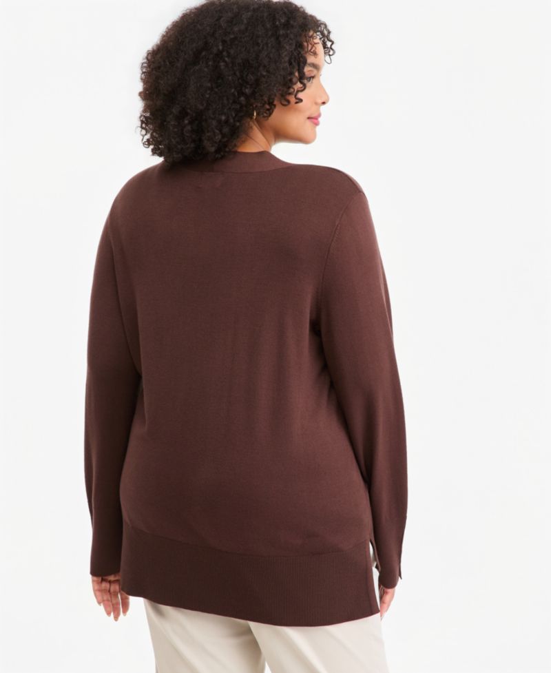 Plus Size High-Low Hem V-neck Sweater