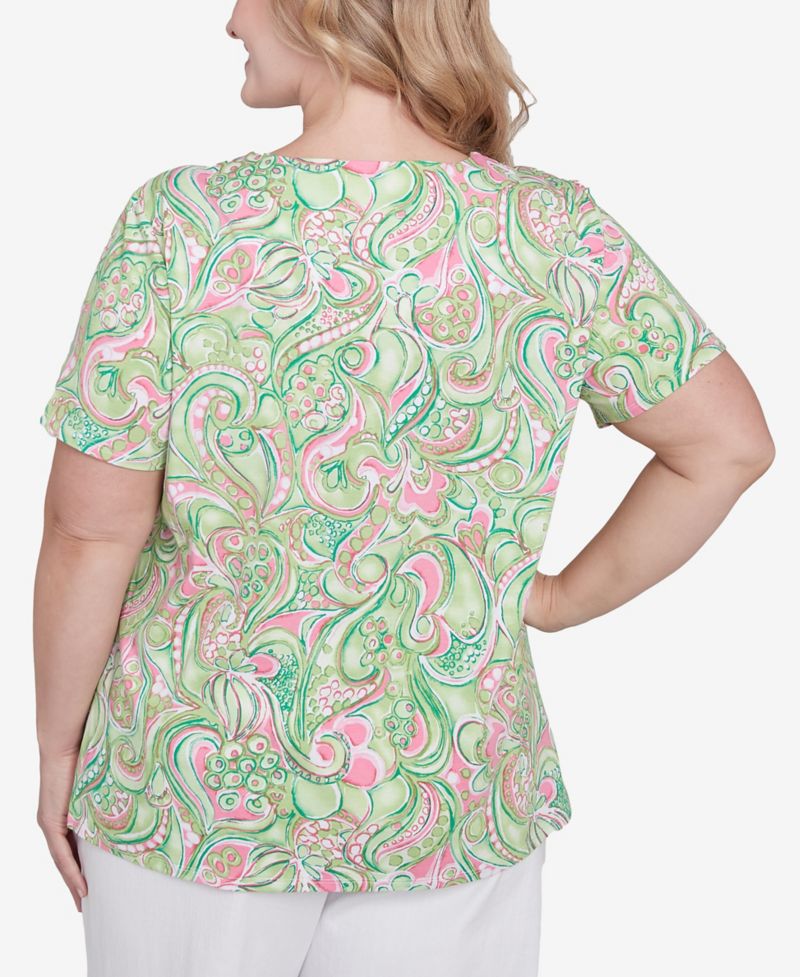 Plus Size Abstract Scroll Crew Neck Top