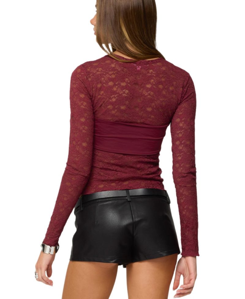 Women's Rosette Bandeau Sheer Lace Top