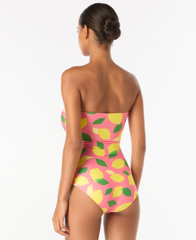 Women's Downtown Dot Full-Coverage Tie-Front Bandeau One-Piece Swimsuit