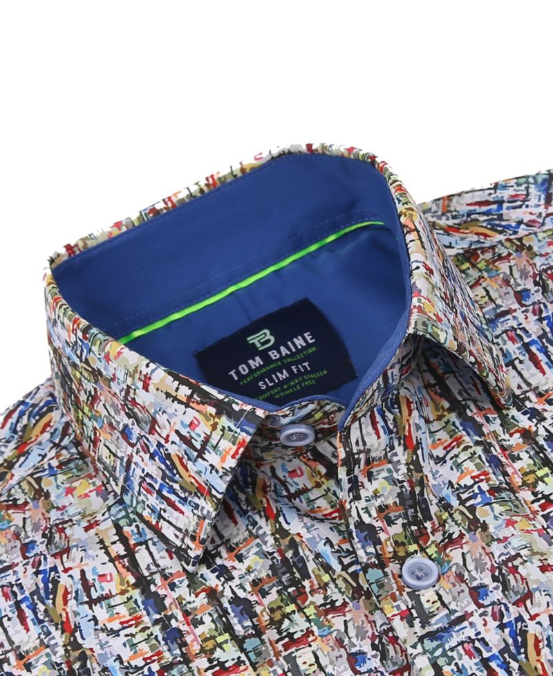 Men's Slim Fit Performance Long Sleeve Printed Dress Shirt