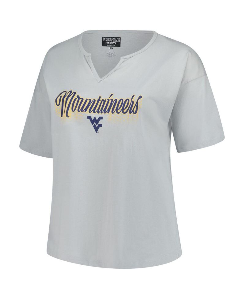 Women's Gray West Virginia Mountaineers Plus Size Winning Gear Notch Neck T-Shirt