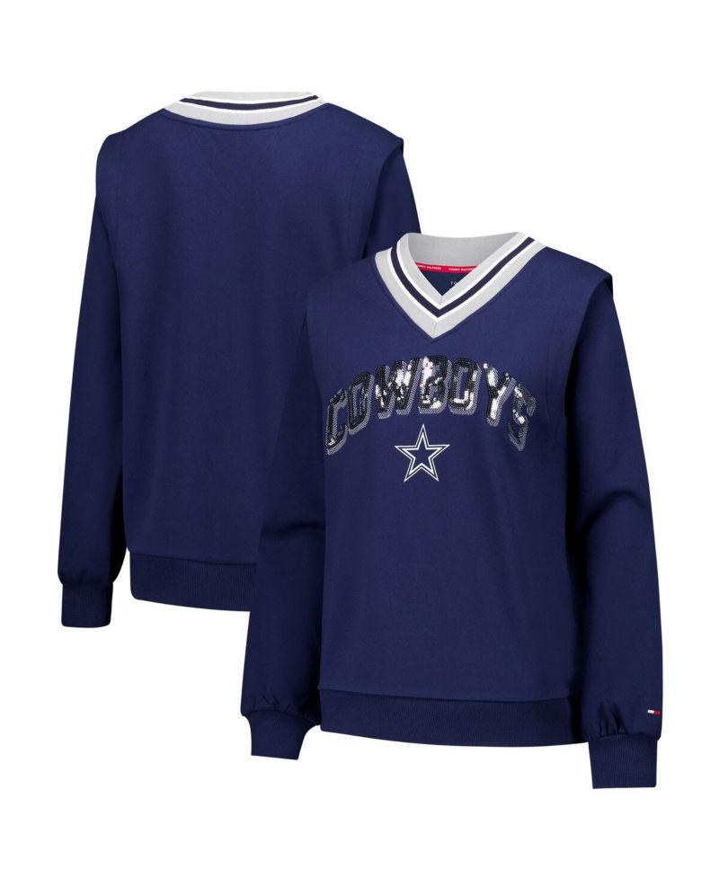 Women's Navy Dallas Cowboys Alice V-Neck Pullover Sweatshirt