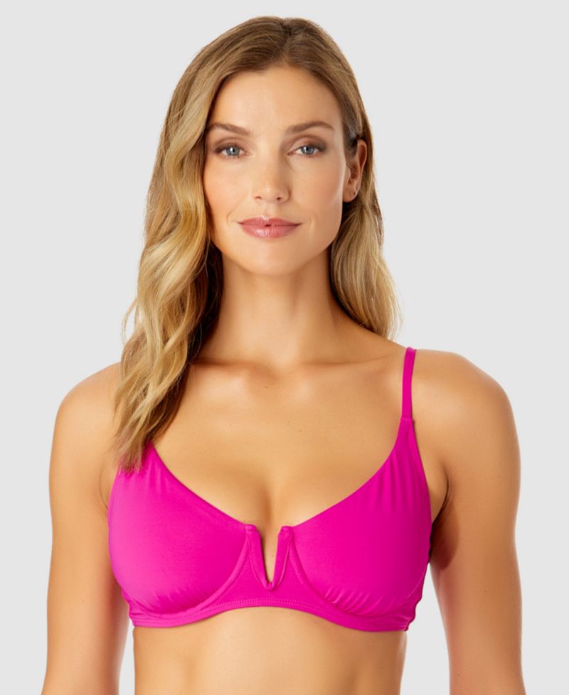 Women's V-Wire Elongated Underwire Bikini Top and High-Waist Bikini Bottoms