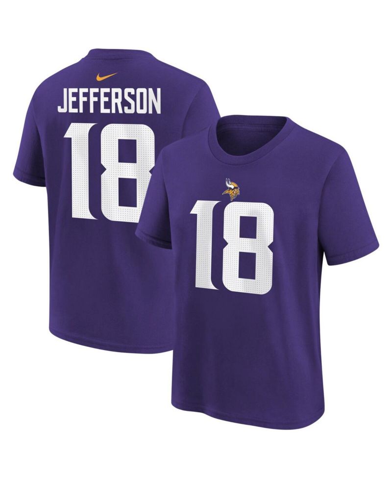 Youth Boys and Girls Justin Jefferson Purple Minnesota Vikings Player Name and Number T-shirt