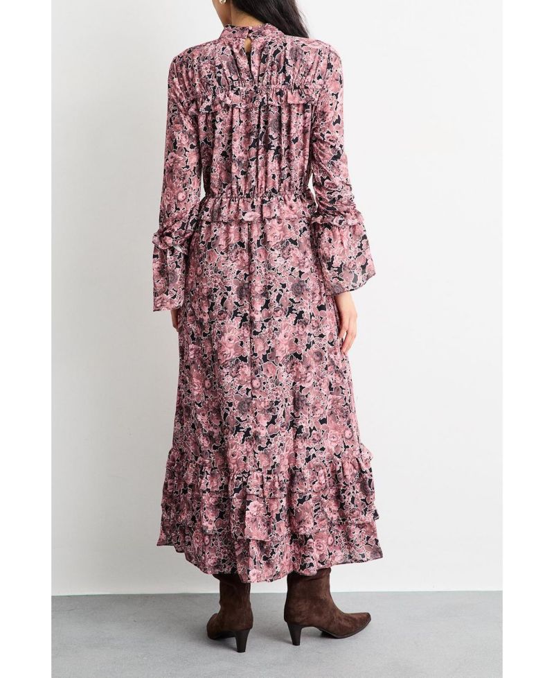 Women's Chiffon Shirred High Neck Midi Dress