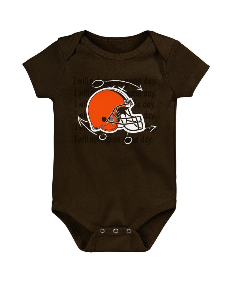 Baby Boys and Girls Brown, Orange, Heather Gray Cleveland Browns Three-Pack Eat, Sleep and Drool Retro Bodysuit Set
