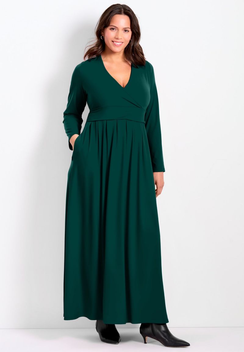 Women's Plus Size Faux Wrap Flare Maxi Dress