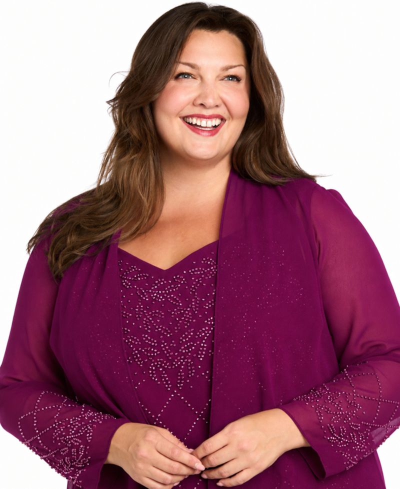 Plus Size Open-Front Jacket, Camisole & Pants, 3-Piece Set