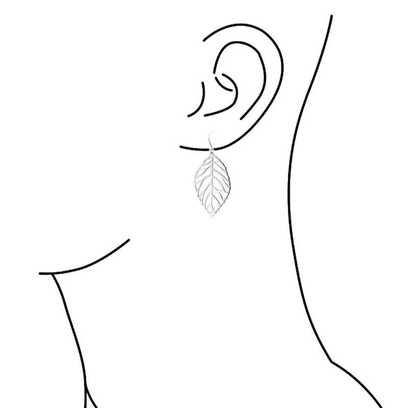Boho Cut-Out Leaf Dangle Earrings Sterling Silver Lever Back Lightweight