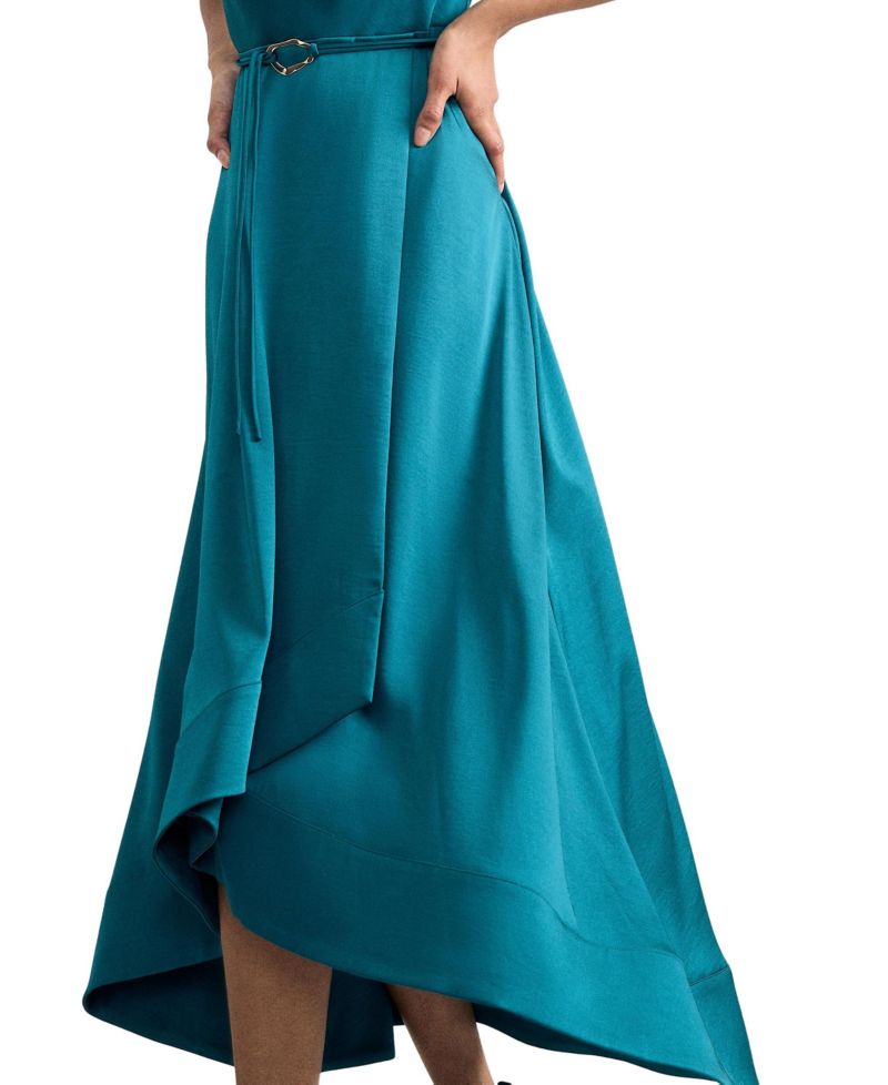 Women's Cowl Neck Belted Midi Dress