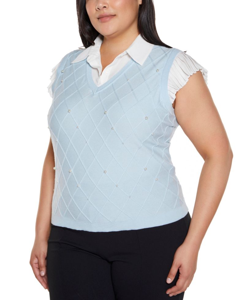 Plus Size Flutter Sleeve Two-Fer Sweater