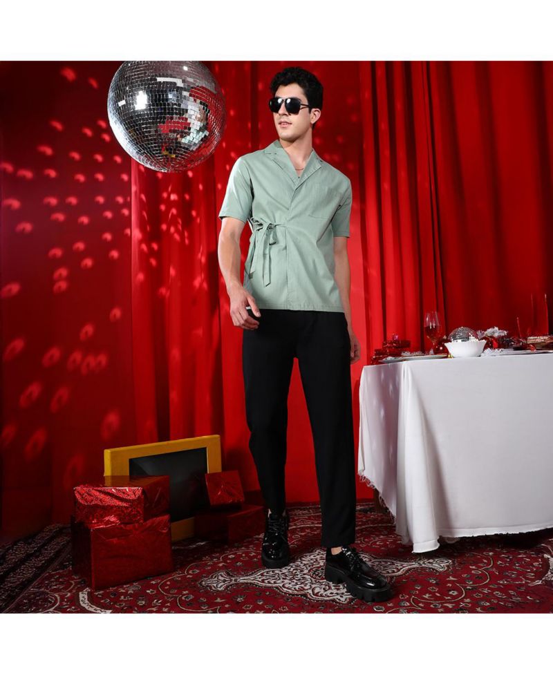 Men's Sage Green Korean Wrap Shirt