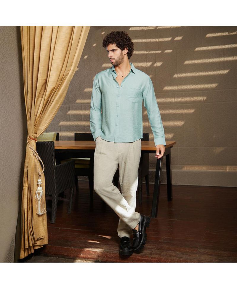 Men's Sage Green Breezy Wrinked Relaxed Shirt