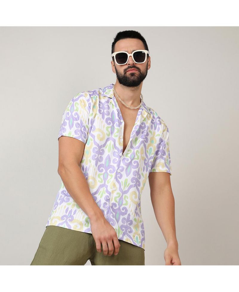Men's Lilac & Pale Yellow Ethnic Shirt