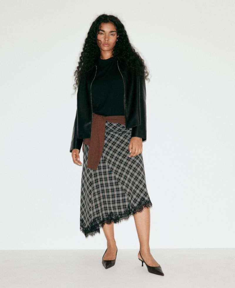 Women's Plaid Midi Lace-Trim Skirt