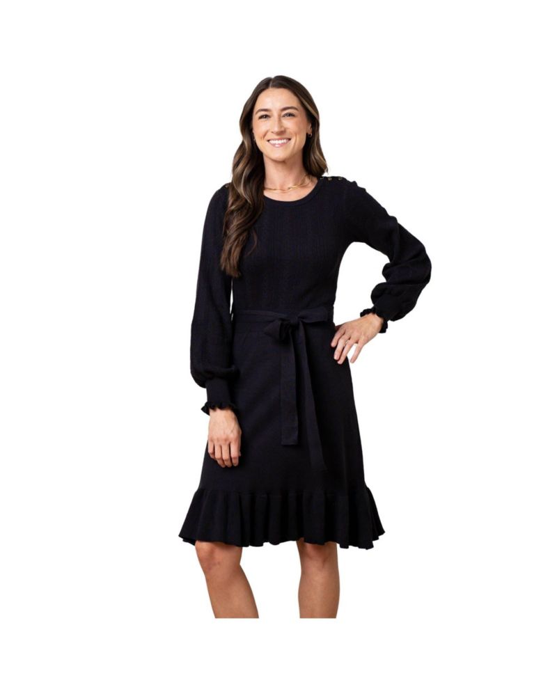 Women's Hope and Henry Organic Long Sleeve Flounce Edge Cable Sweater Dress