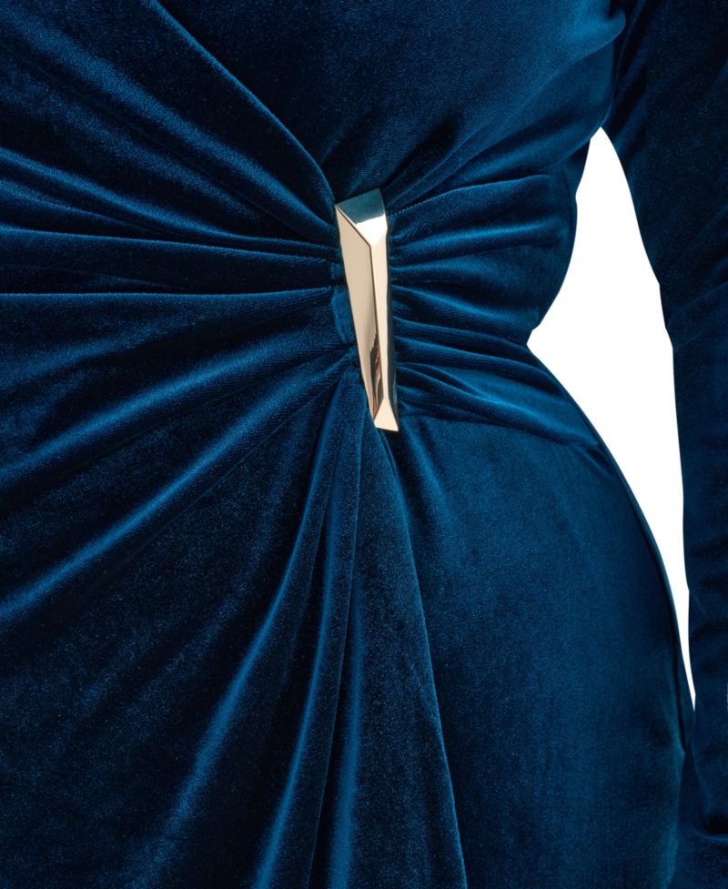 Petite Velvet V-Neck Long-Sleeve Dress