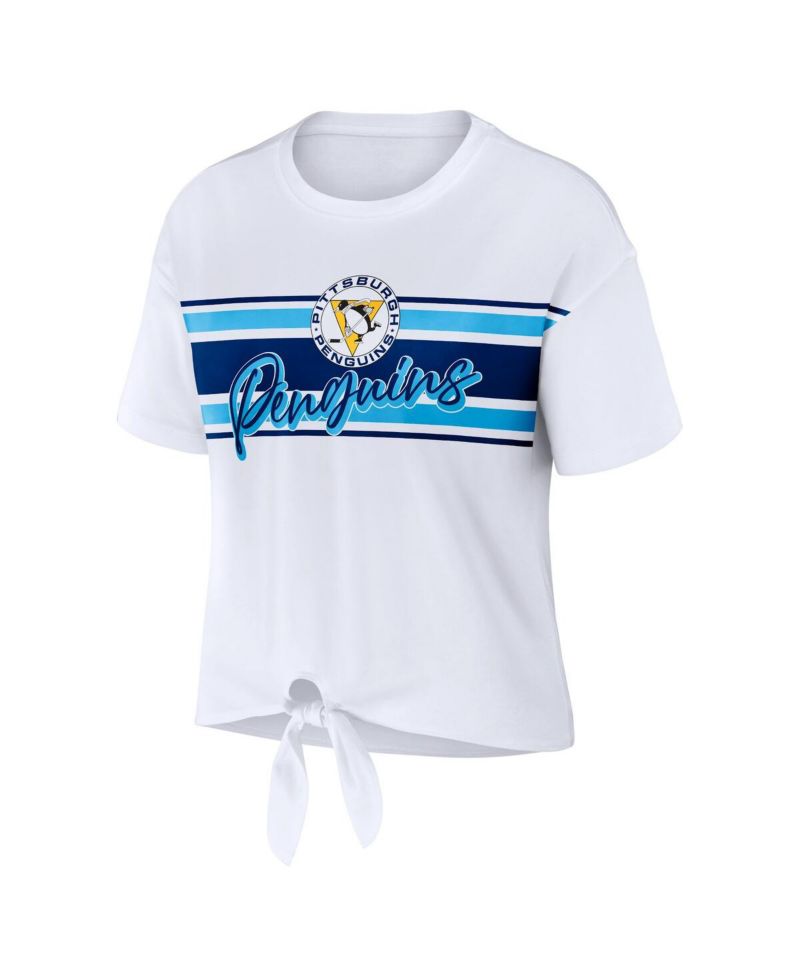 Women's White Pittsburgh Penguins Front Knot T-Shirt