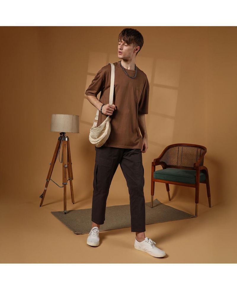 Men's Chocolate Brown Solid Oversized T-Shirt