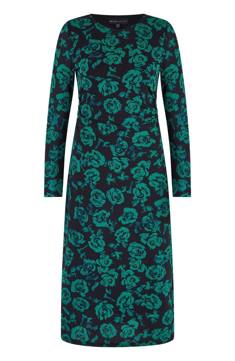 Women's Floral Fitted Mesh Midi Dress