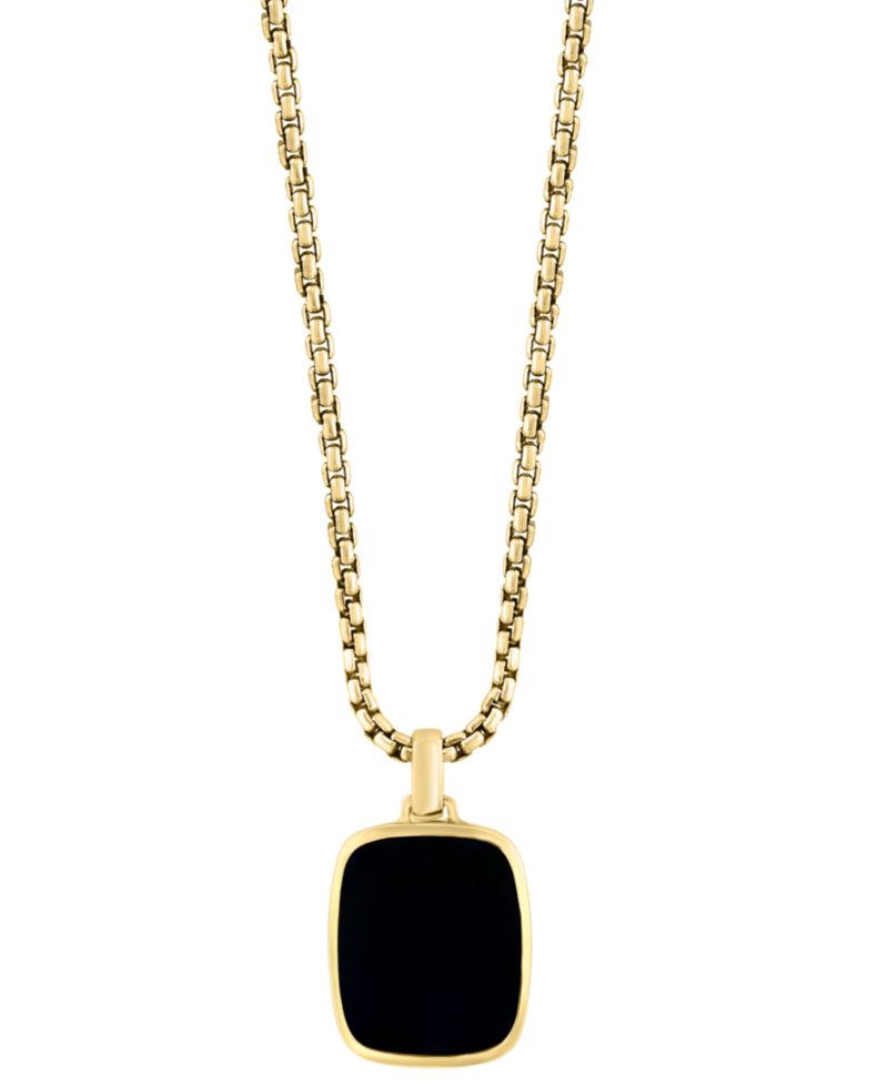 EFFY® Men's Onyx Dog Tag 22" Pendant Necklace in 14k Gold-Plated Sterling Silver
